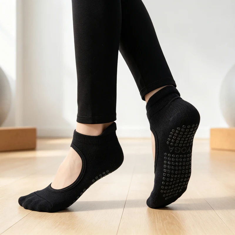 Women Non-slip Pilates Socks Ladies Backless Cotton Yoga Sock Indoor Ballet Dance Fitness Workout for Gym Breathable Slippers