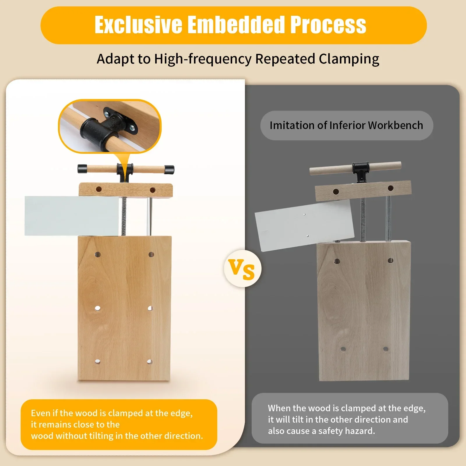 منضدة عمل النجارة المحمولة مع مشبكين تثبيتين من النوع G، ومنضدة عمل ملزمة خشبية لسطح المكتب، وأدوات تثبيت ومعالجة الخشب #6