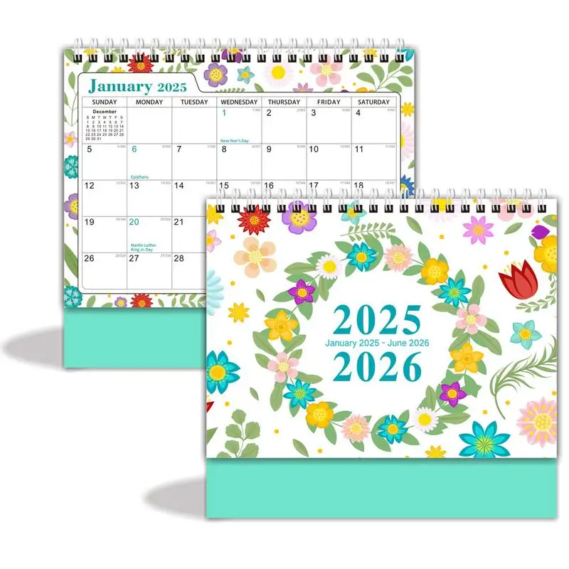 Calendário de Mesa Floral Permanente, Mesa Simplificada, 7x8 ", 2022, 2025-2026, 18 Meses