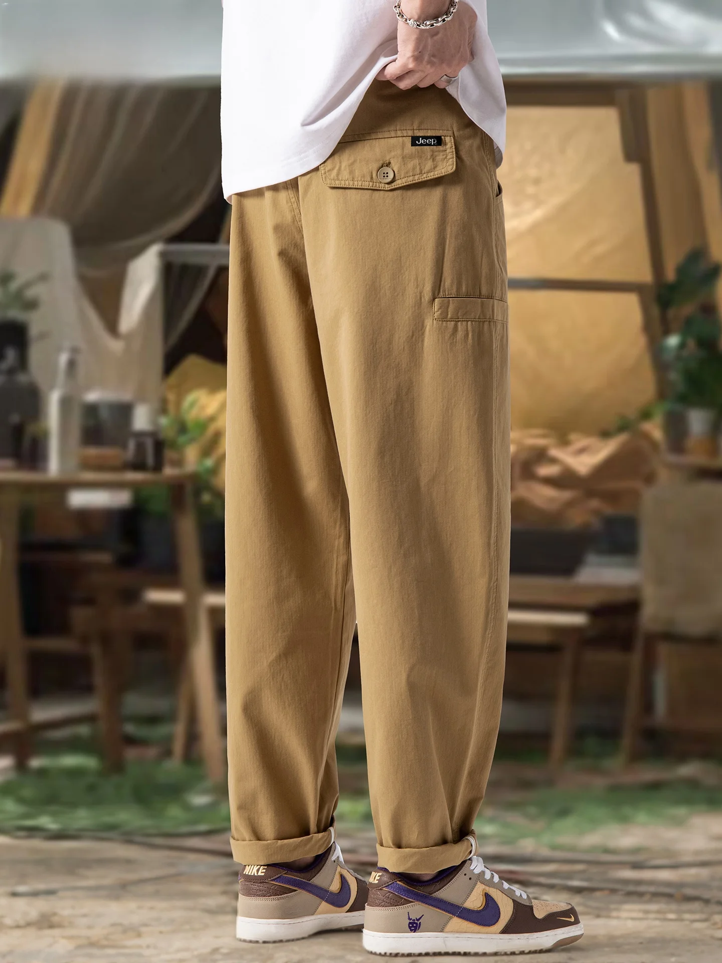 

American Sle Casual Pants Men's Summer Thin Loose Pure Cotton Straight Leg Cone aped Leisure Trousers Breathable Com...