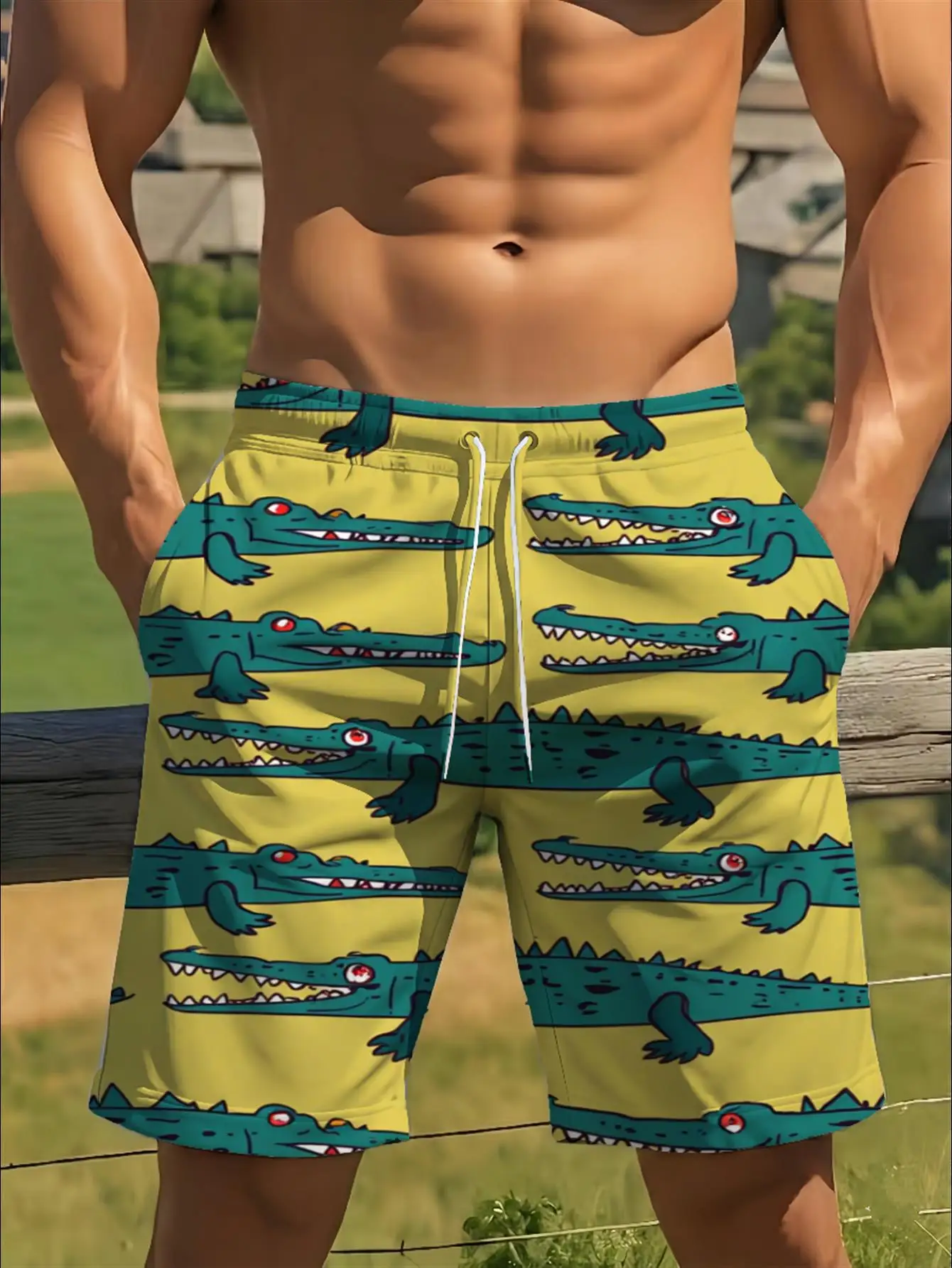 Mens Ocean Coral Shell Print Quick Dry Drawstring Summer Beach Swim Board Shorts