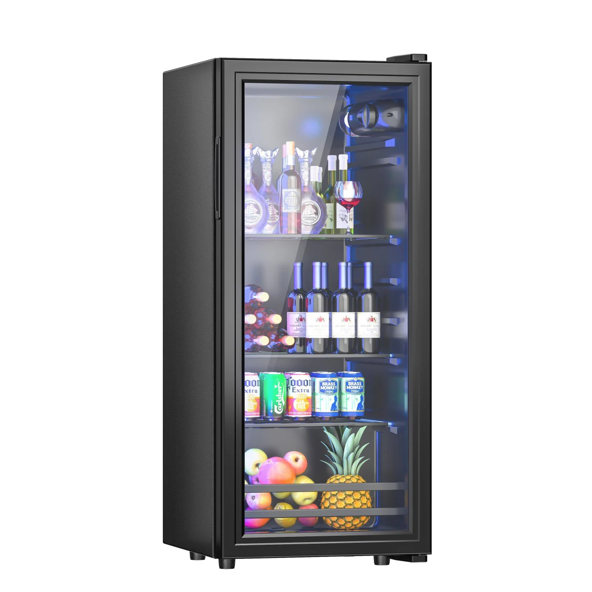 

Холодильник122L Отель с одной дверью Мини для комнаты Портативные охладители Стеклянная дверь Холодильник Барный холодильник