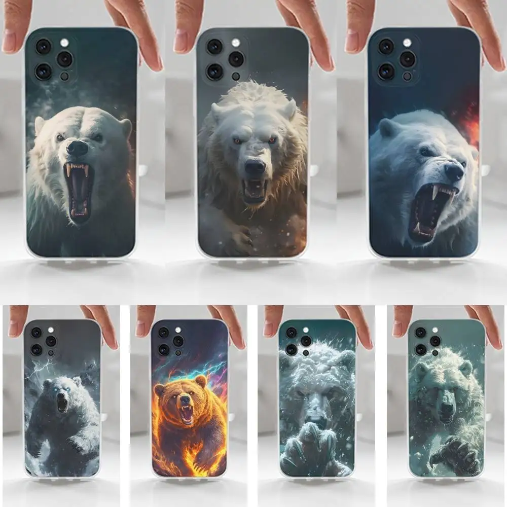

Bear Ferocious Fashion Case For iPhone 16,15,14,17,13,12,11 Plus,Pro,Max,XR,XS,X,7,8 Plus,SE,Mini,Transparent,Silicone