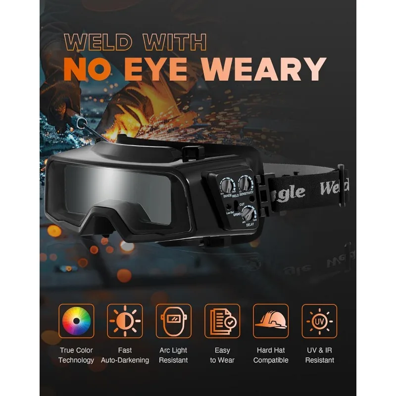 True Color Auto Darkening Welding Goggles Welding Glasses with 4/5-9/9-13 Shade Range, Welder Mask Helmet with 2 Arc Sensors