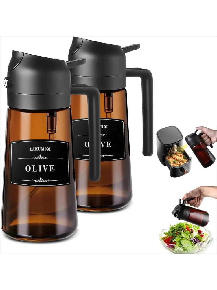 2-in-1-Ölsprüher und -spender aus Glas, auslaufsichere 16-Unzen-Olivenölflasche zum Kochen, Heißluftfritteuse, Salat, Grillen