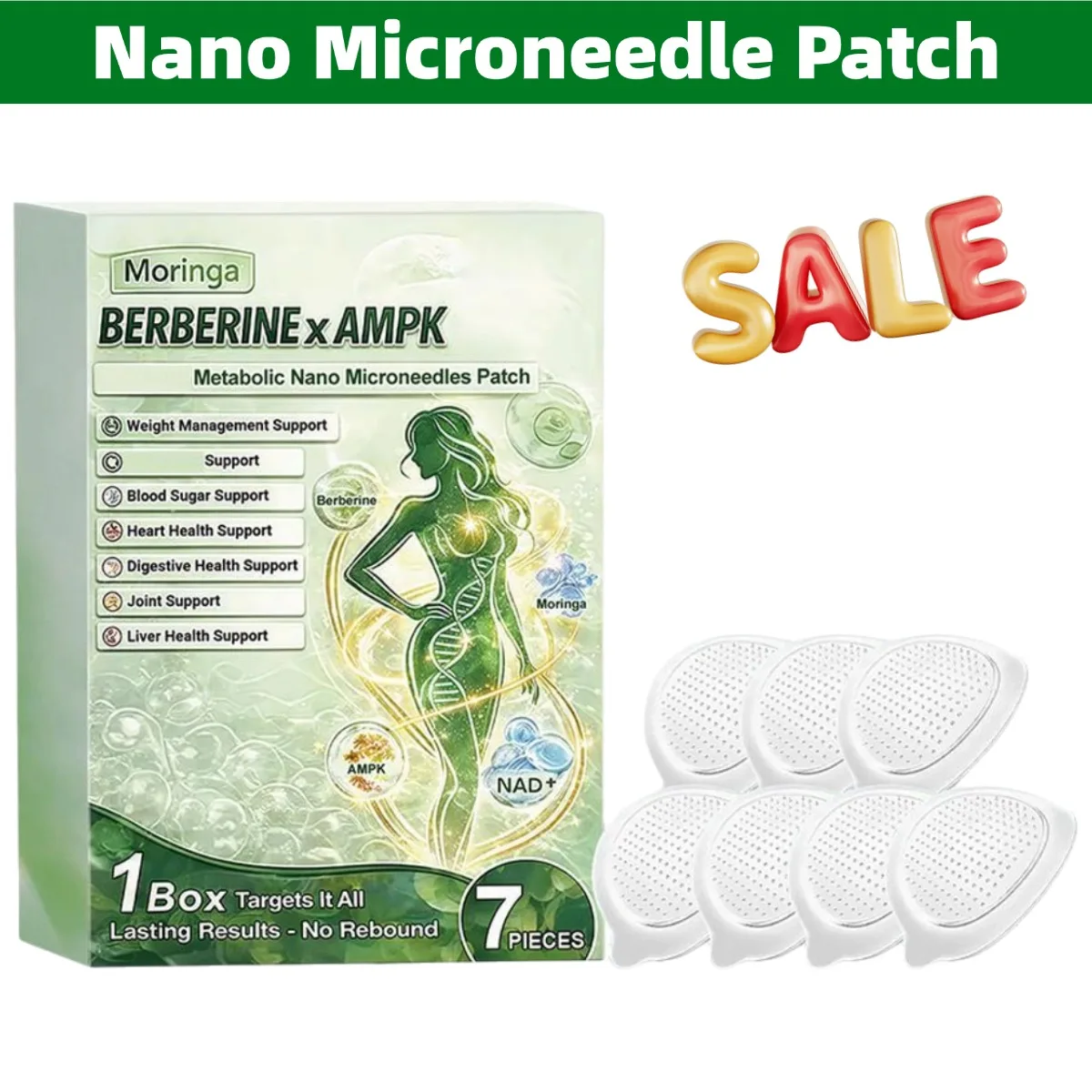 

Unisex Skin Firming Shaping Sticker, ≤0.3mm Moringa Composite Nano Microneedle Berberine NAD+ Fat Management Patch for Men Women