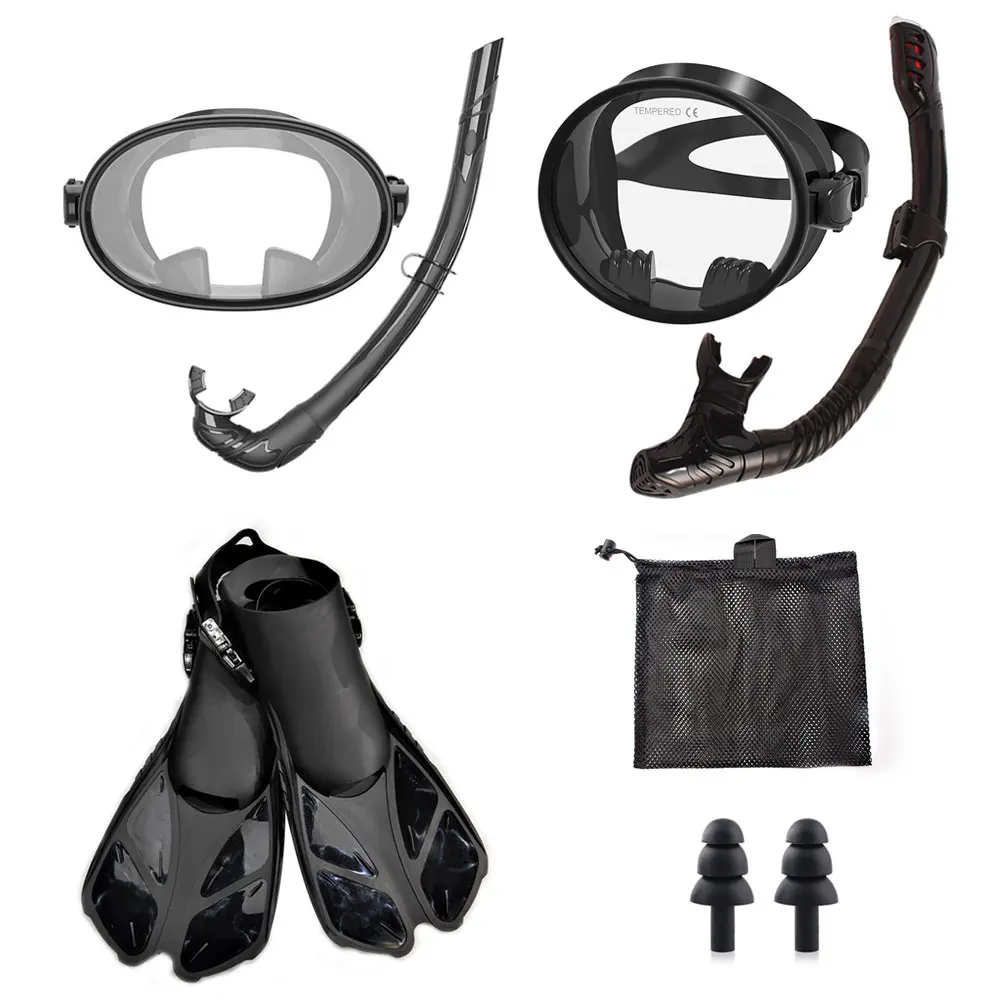 JSJM Neue Professionelle Erwachsene Universal Tauchen Maske Fischer Schwimmen Brille Atemschlauch + Tauchmaske + Schnorchel Flossen Set Erwachsene
