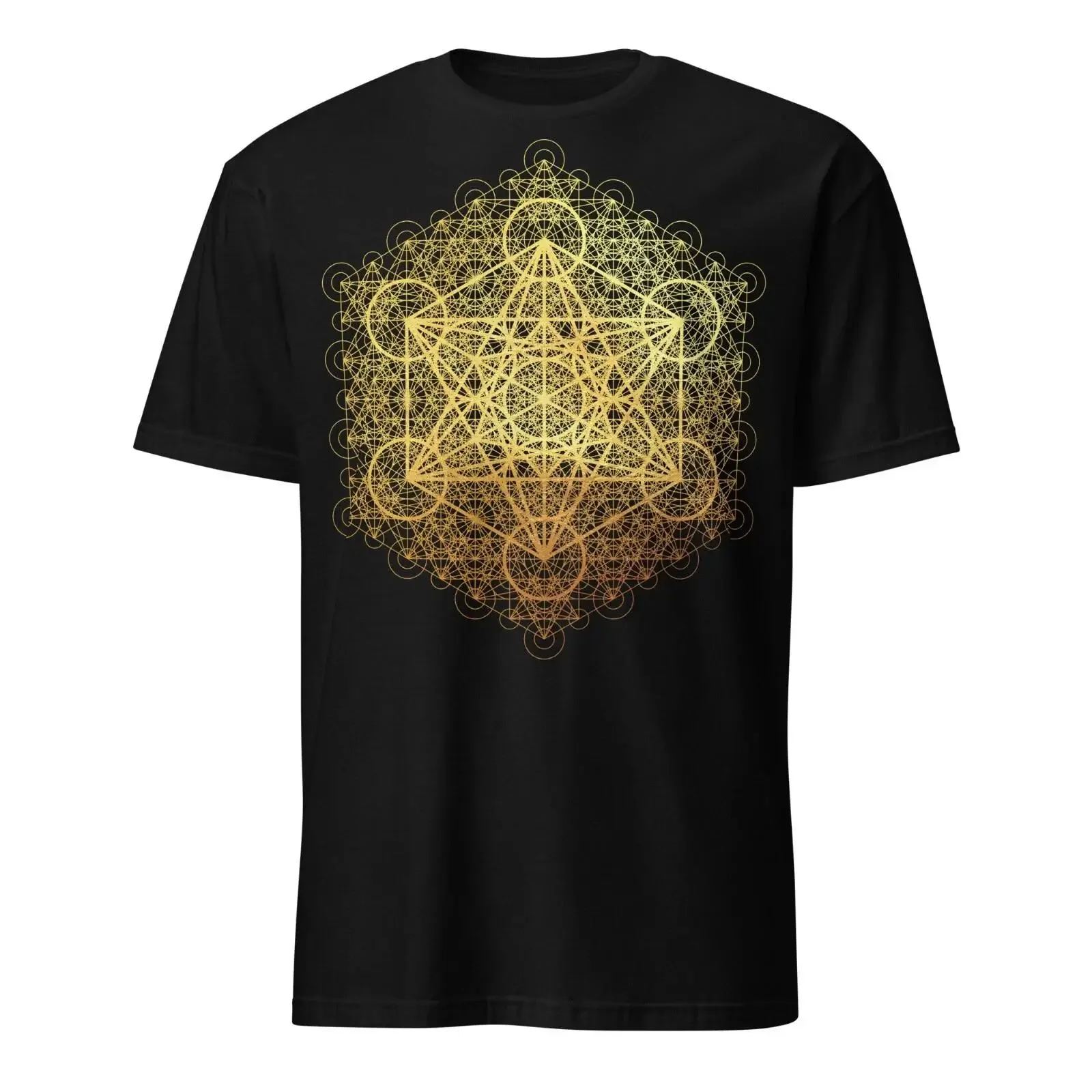 Sacred Geometry Metatron's Cube Transcendence Gold Geometric T shirt vintage Washed Stretched streetwear Versatile Casual Soft