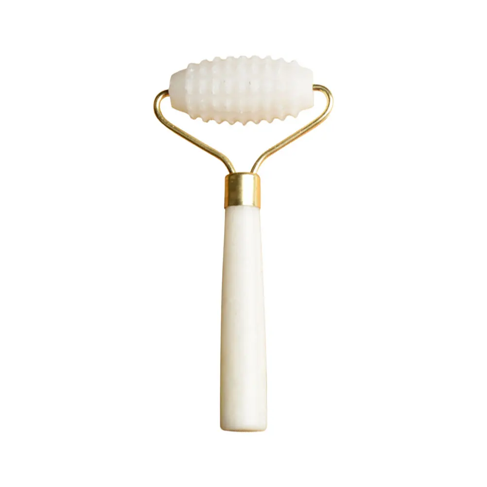 ลูกกลิ้งหยกนวดหน้า 1 ชิ้น ด้ามจับโลหะตามหลักสรีรศาสตร์ พกพาสะดวก เครื่องมือกระชับผิวหน้า เครื่องนวดหน้า