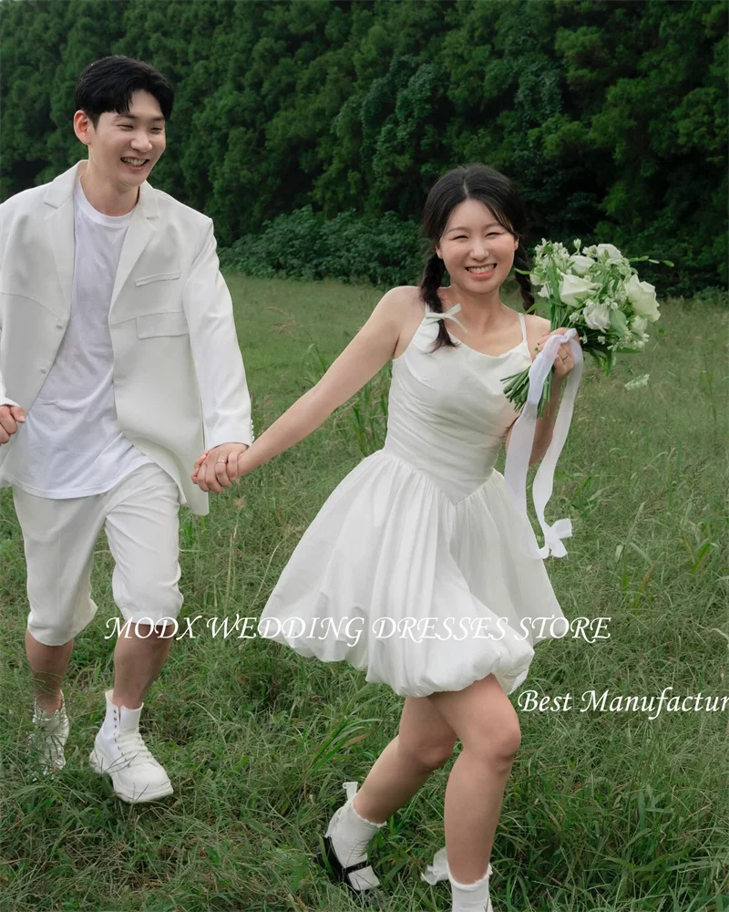 

MODX Mini Sexy Short Taffeta Wedding Dresses Korea Photoshoot Spaghetti Straps Taffeta Bridal Gowns Formal Prom Dress Corset