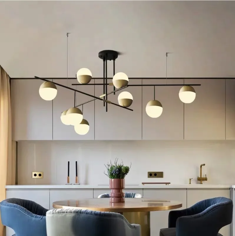 Lampadario a sfera rotondo in vetro bianco latte nordico Lampadario minimalista da pranzo Soggiorno Lampada a sospensione da cucina Lampade a sospensione creative di lusso