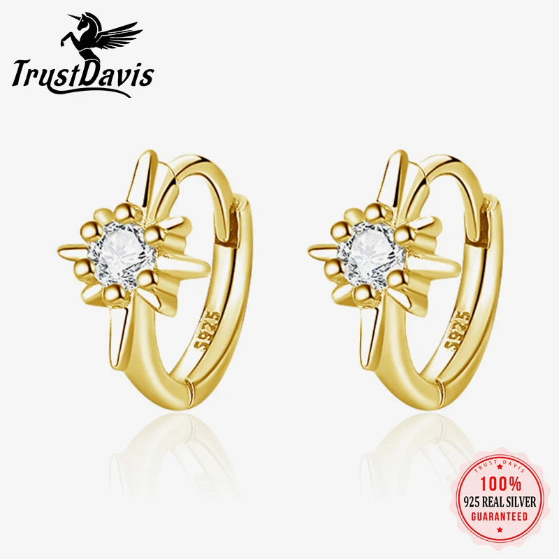 

TrustDavis 925 Sterling Silver Hoop Fashion Eight Pointed Star Hoop Earring for Daughter Girls Birthday Gift Jewelry DS3904