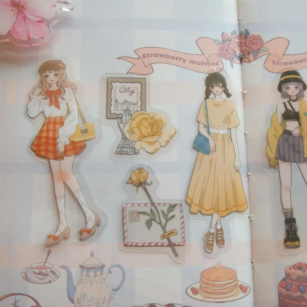 28 adet moda genç kız ve çiçek tarzı karakter PVC Sticker Scrapbooking DIY hediye ambalaj dekorasyon etiketi