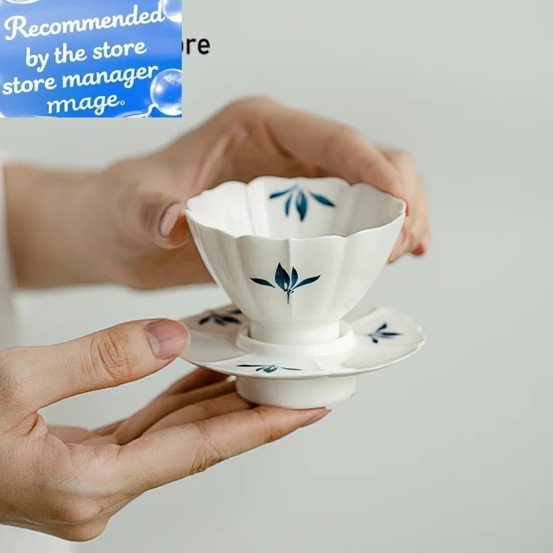 

75ml Pure Hand-painted Butterfly Orchid Petal Teacup Zen Personal Cup and Saucer Set Kung Fu Tea Ceremony Supplies Collection