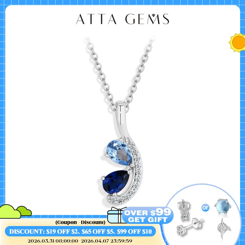 

ATTAGEMS Double Teardrop Synthetic Sapphire Necklace for Women 925 Silver 4*6mm Pear Cut Pendant Elegant luxury Jewelry of party