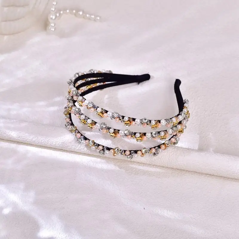 Pearas imitación brillantes 3 filas Accesorios para cabello diadema nupcial para mujeres