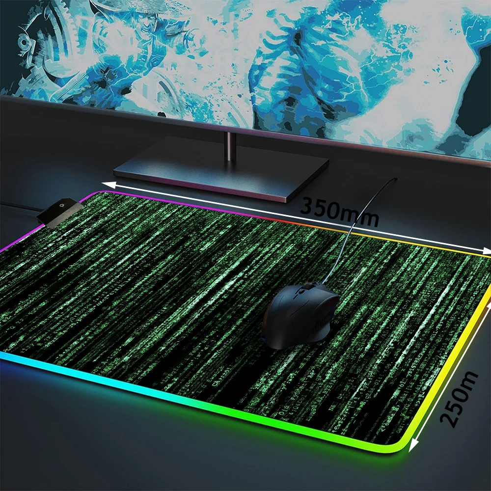 Matrix-i Code Mouse Pad RGB LED Pc Gamer Office Equipment Desk Mat Gaming Accessories Mousepad Cabinet Keyboard Mats Xxl Large