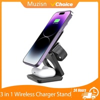 3 in 1 Magnetic Wireless Charger Stand Fast Charging Dock Station For Macsafe iPhone16 15 14 13 12 Apple Watch 8 7 6 Airpods Pro