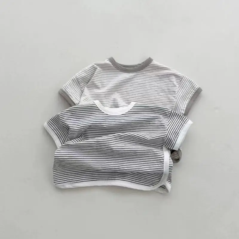 2026 Summer New Baby Short Sleeve T Shirts Infant Toddler Fashion Casual Striped Tees Baby Boy Girl Loose Versatile Cotton Tops