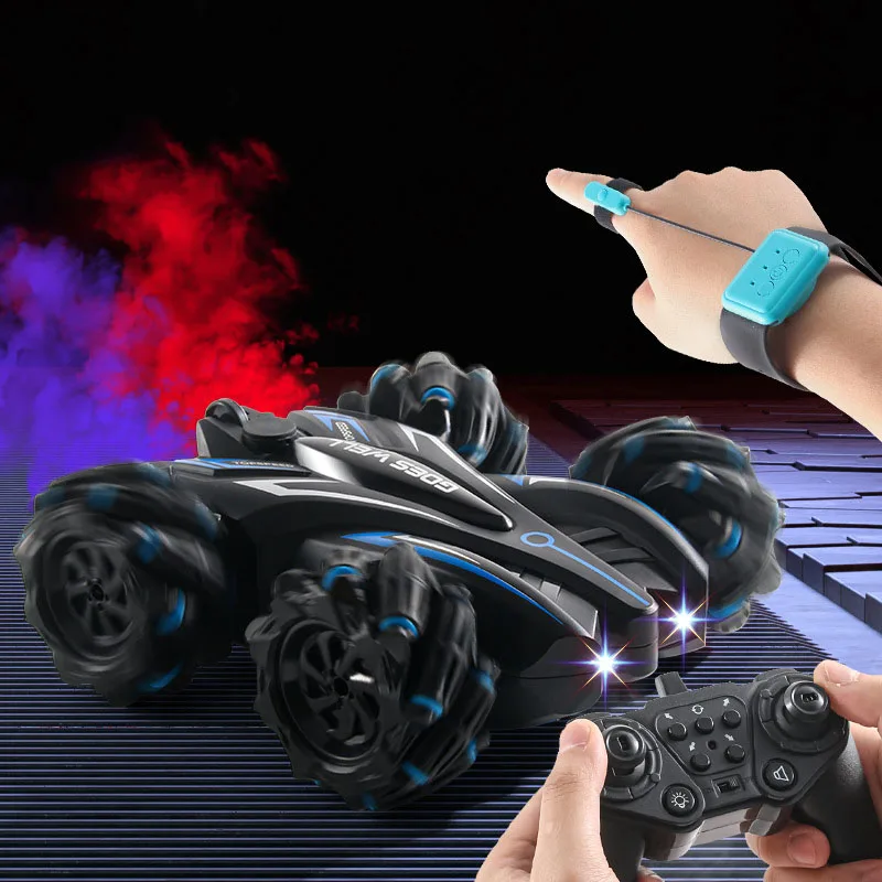 2.4g Double-Sided Stunt Drift RC Car Four-Wheel Drive Gesture Induction Spray Car Remote Control Car Children Educational Toys