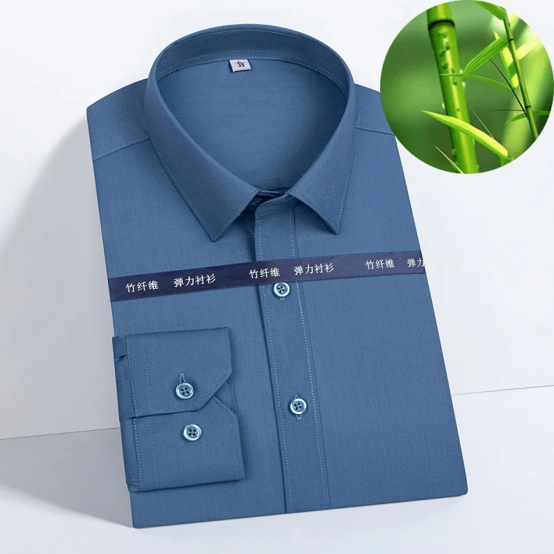

Мужская рубашка с длинным рукавом из бамбукового волокна против морщин без кармана, модная повседневная деловая офисная белая рубашка, мужская тонкая рубашка с длинным рукавом