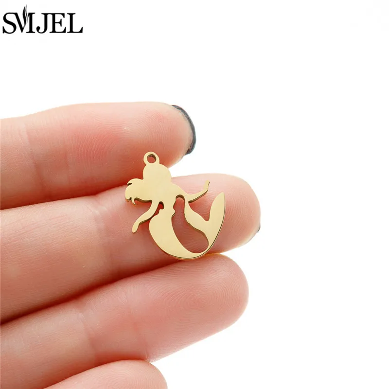 5pcs/lot Stainless Steel Mermaid Charms for Jewelry Making Animal Earrings Pendant DIY Accessories Kawaii Metal Craft Supplies