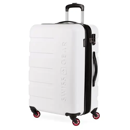 

SwissGear 7366 Signature Hardside Expandable Luggage with Spinner Wheels, TSA Lock, White, Checked-Medium 23-Inch