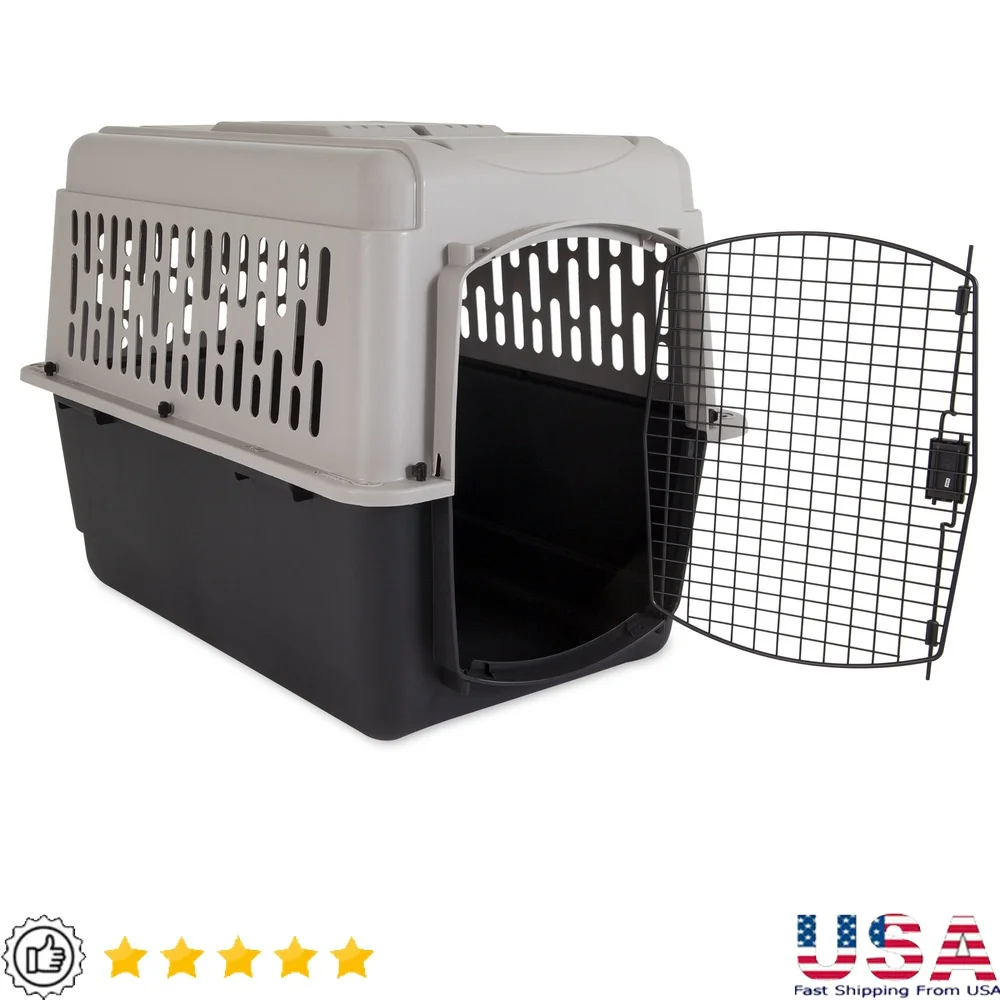 

Medium Size Dog Pet Carrier Travel Crate Durable Plastic with Metal Door Easy Assembly Pets 50-70 lbs