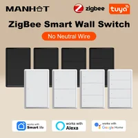 Manhot Tuya ZigBee US interruptor de luz inteligente 1-4 Gang interruptor de pared con botón No requiere cable neutro funciona con Alexa Google Home