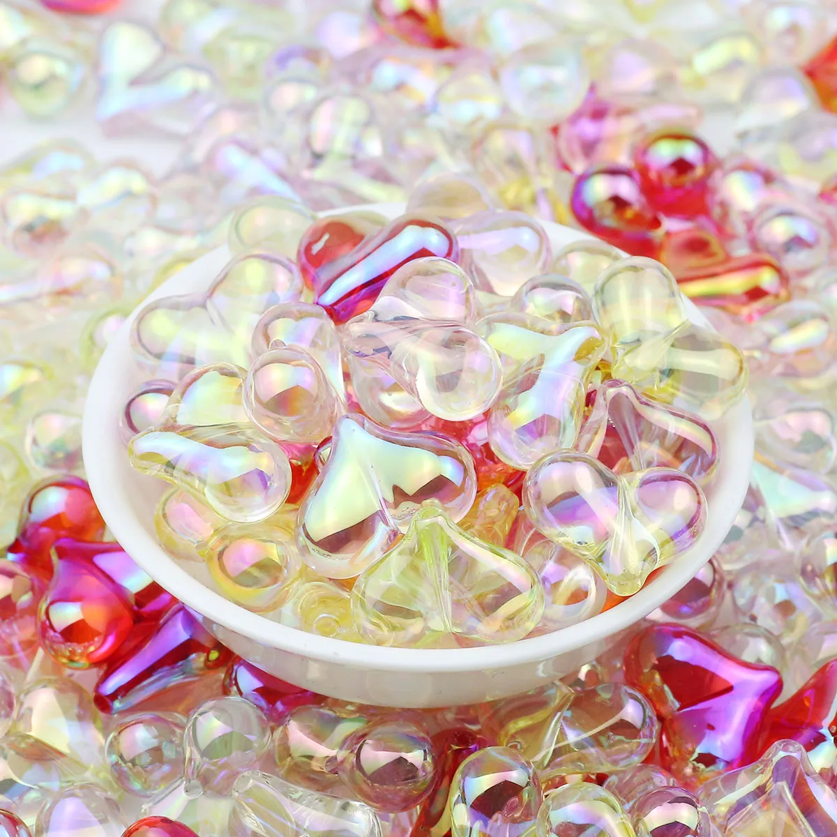 UV Bunte Acryl Herzförmige Spacer Lose Perlen 10/20/40 stücke 17*20mm Für Schmuck Machen DIY Armbänder Halsketten Zubehör