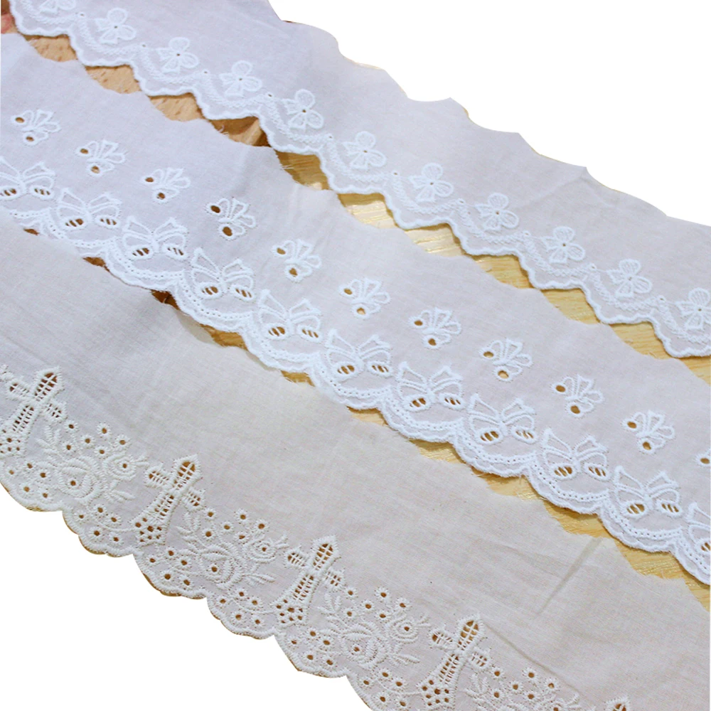 

10 Yards Lace Trim Ivory Beige Cotton Cloth Bow Cross Embroidery Ribbon Lace Scalloped Edge for Bridal Wedding DIY Sewing Craft