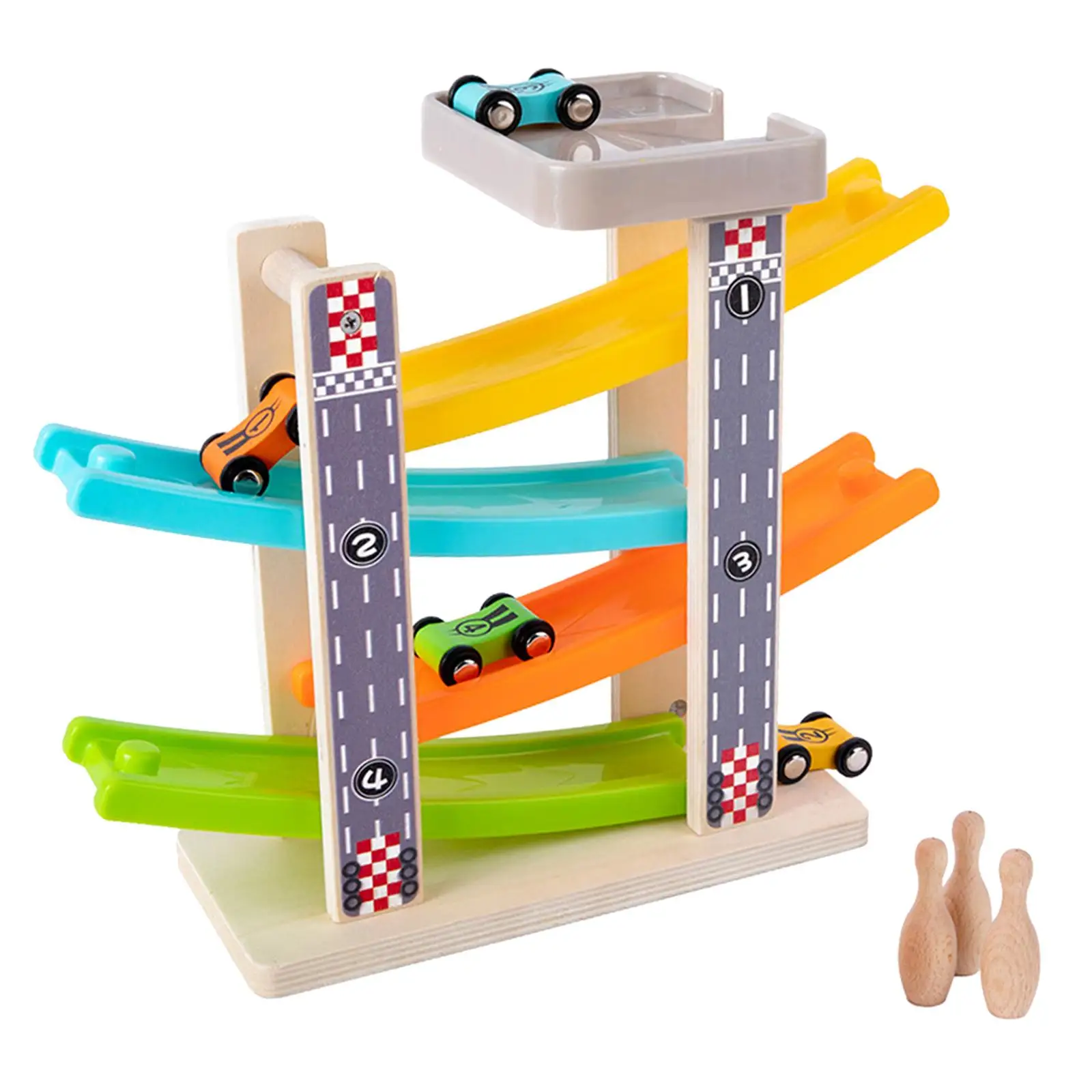 Multicolor Ramp Race Track Car Ability Learning Toys Fine Motor Skill Playset 4 Layers Slider Ladder Slide