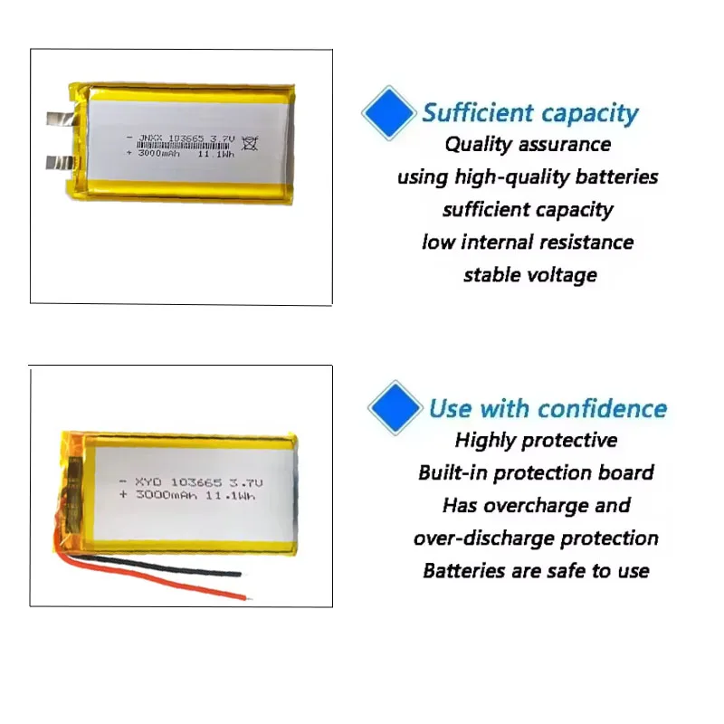 Li Po 103665 3.7V 3000mAh Battery Polymer Lithium Batteries for Bluetooth Keyboard Tablet PC Dvd Speaker Digital Camera