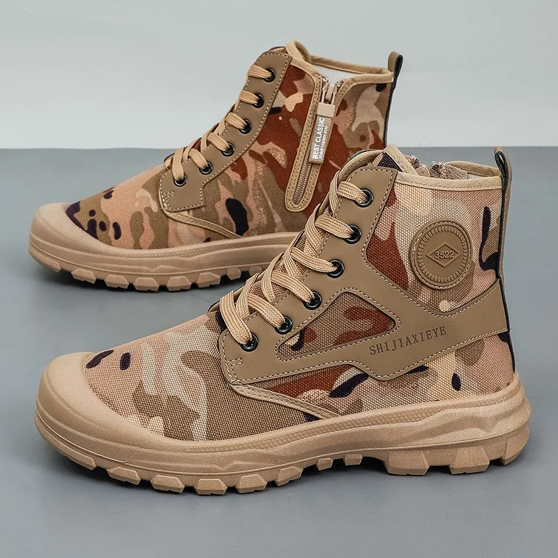 Men's Camouflage Canvas Ankle Boots Non-Slip Outdoor Tactical Work Boots for Male