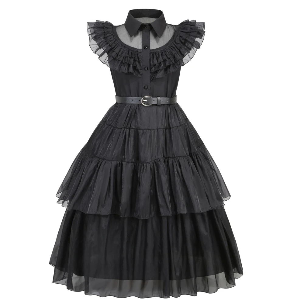 

Wednesday Addams Costume Girls Halloween Vintage Black Dress Kids And Adult Wednesday Party Cosplay Costume For Girls Dress