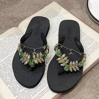 Summer New Small Tail Rhinestone Flip-Flops Women's Outdoor Korean Style Casual Flip-Flop Beach Sandals Flat Bottom - Image 4