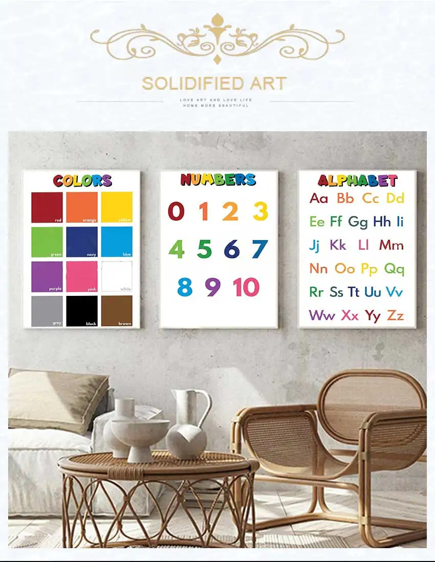 1pc frameless Kids Educational Classroom Posters, Alphabet Numbers & Color Names Learning Wall Art for Children view 2