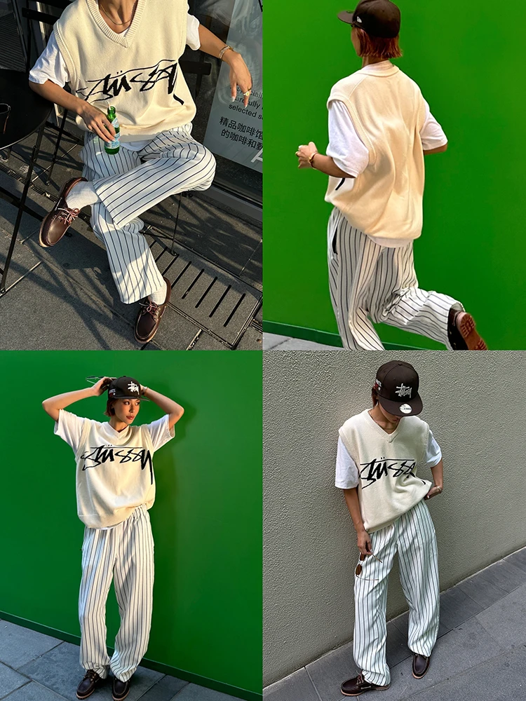 Pantaloni Casual a righe larghe da Baseball americano Unisex per tutte le stagioni di vanity Lab