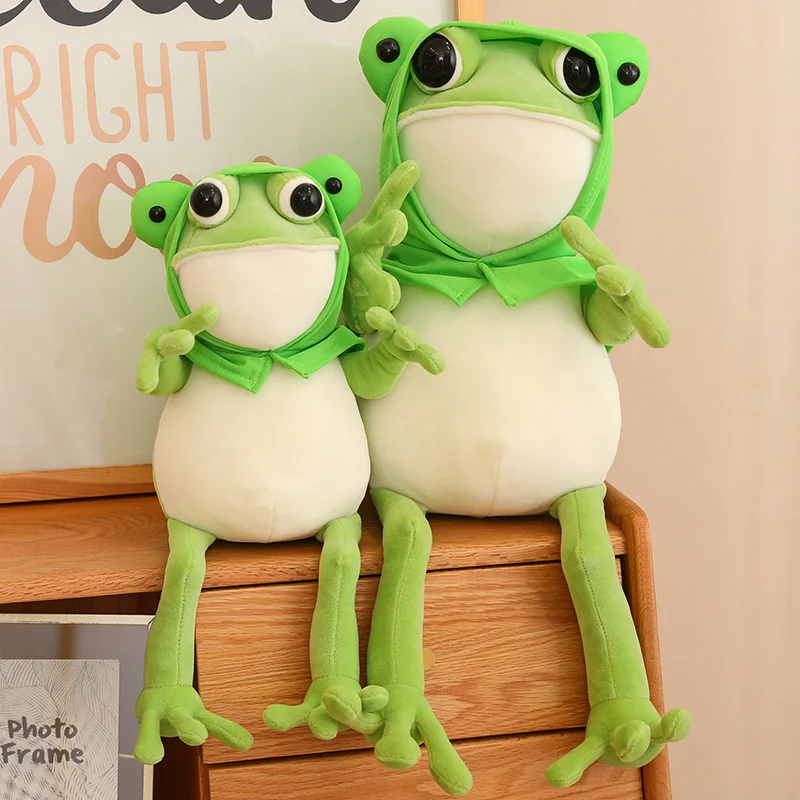 Peluche grenouille verte avec Everak pour garçons et filles, animal en peluche moelleux, oreiller doux au beurre, figure mignonne, cadeaux d'anniversaire, 45-80cm