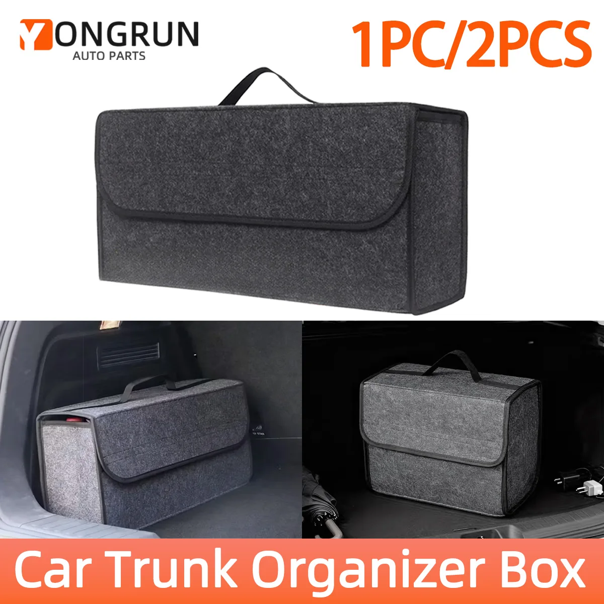 YONGRUN 1/2PCS Foldable Felt Box Car Trunk Storage Box Portable Storage Box Interior Sorting Storage Bag Car Storage Accessories