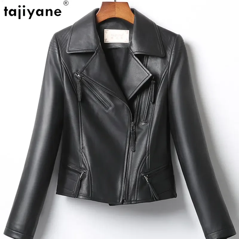 Tajiyane Motorcycle Genuine Leather Jacket Women New Spring Autumn Real Sheepskin Coat Short Leather Coats Slim Jaqueta SGG741