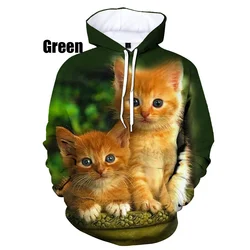 Cute Cat Couple 3D Print Hoodies Animal Long Sleeved Pullover Sweatshirts Casual Sports Sweatshirts Loose Outwear Tops