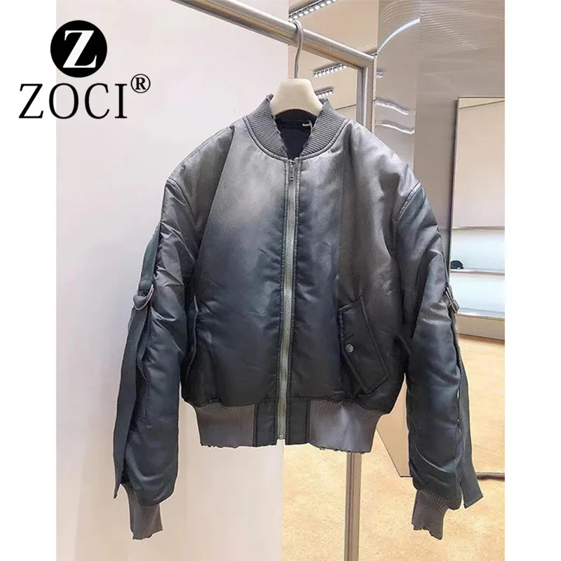 

[ZOCI] Winter New Gradient Pattern Design Zipper Cardigan Baseball Couple Cotton Jacket