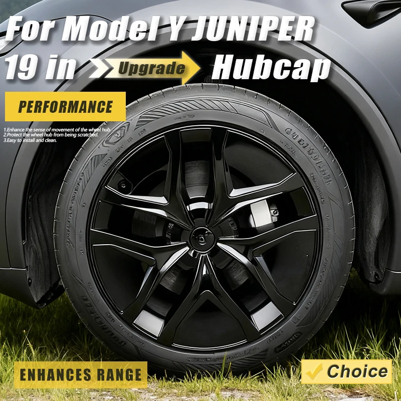19 Inch 4PCS HubCap for Tesla Model Y Juniper 2025 2026 Performance Crossflow Wheel Cap Replacement Full Rim Cover Accessories