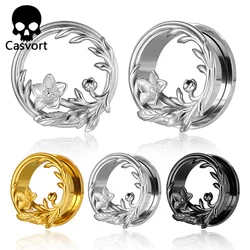 Casvort 2PCS Ear Tunnels Plugs Piercing Gauges for Women Men 316 Stainless Steel Flower Gauges Earrings New Fashion Hot Summer