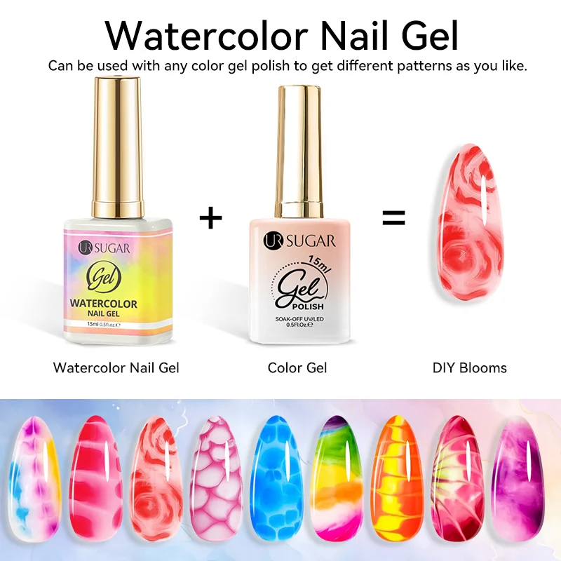UR SUGAR 1/2Pcs 15ML Clear Watercolor Gel Polish Spread Marble Nail Gel Soak Off UV Gel Paint Applicable Nail Art Design Gel