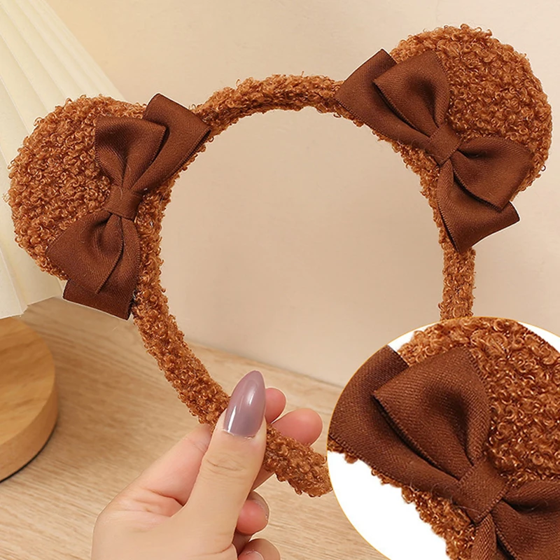 Cute Little Bear Bow Hair Hoop for Women Girls Fashion Korean Style Kawaii Hairband Headband Female Headwear Accessories 2Colors