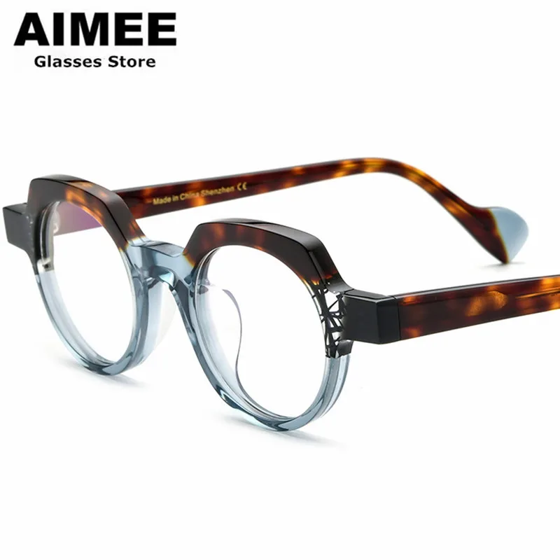 Persönlichkeit Polygon Runde Acetat Brille Rahmen Männer Optische Brillen Trend Designer Frauen Myopie Brillen Anti Blau Linsen Gafa