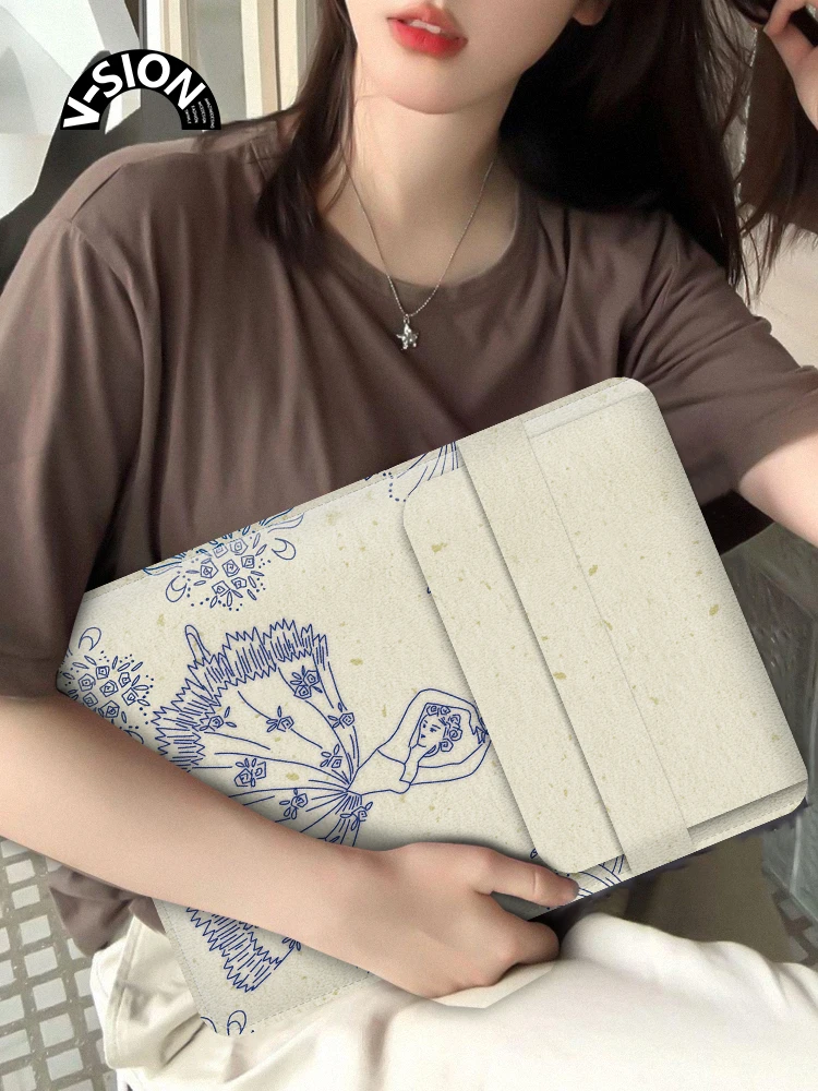 V-SION Line Girl Laptop Bag Suitable for Huawei Matebook14 Protective Cover, Xiaoxin Pro16 Apple MacBook 15.6 Flip up Tablet Inn