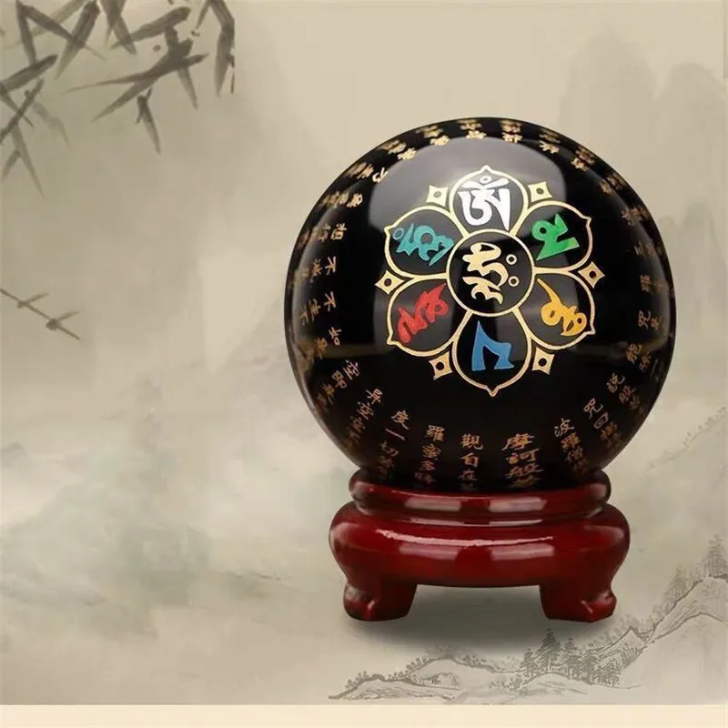 Boule de cristal Mantra en obsidienne naturelle de 10cm, grande Compassion, décoration pour la décoration de la maison